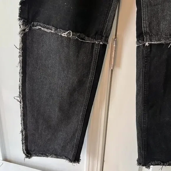 Shein 2 Tone Patch Distressed Black & Dark Denim Ultra High Rise Jeans - Picture 4 of 15